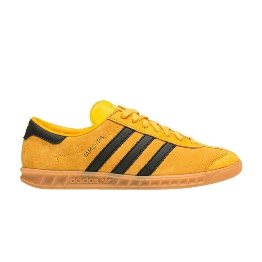Adidas Yellow Black Suede Low Top Lace Up Hamburg Athletic Sneaker Shoes Size 10